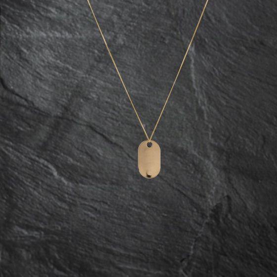 Second Hand 9ct Yellow Gold Gold Bar Style Tag Pendant & 18 Inch Curb Chain 41142797