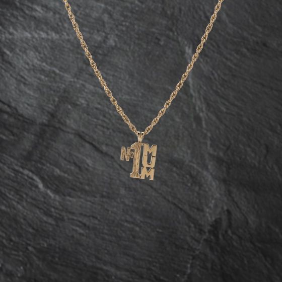 Second Hand 9ct Yellow Gold Textured Number One Mum Pendant & 20 Inch Prince Of Wales Chain 41142801