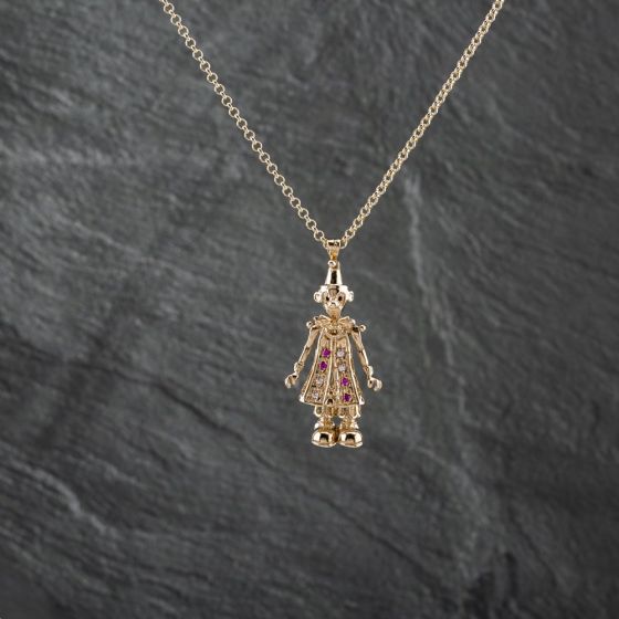Second Hand 9ct Yellow Gold Cubic Zirconia Clown Gemstone Pendant & 20 Inch Belcher Chain 41142807