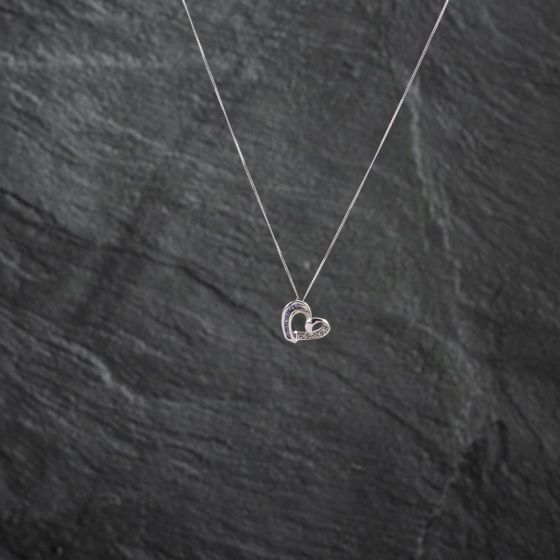 Second Hand White Gold Diamond & Tanzanite Open Heart Pendant & 18 Inch Curb Chain 41142810