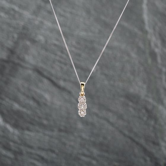 Second Hand 18ct Two Colour Gold 0.10ct Brilliant Cut Diamond Three Stone Gemstone Pendant & 18 Inch Curb Chain 41142821