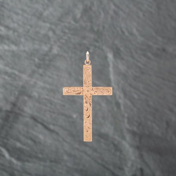 Second Hand Vintage 9ct Yellow Gold Large Engraved Cross Loose Pendant 41142888