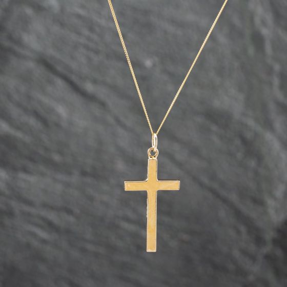 Second Hand 9ct Yellow Gold Cross Pendant & 18 Inch Curb Chain 41142894