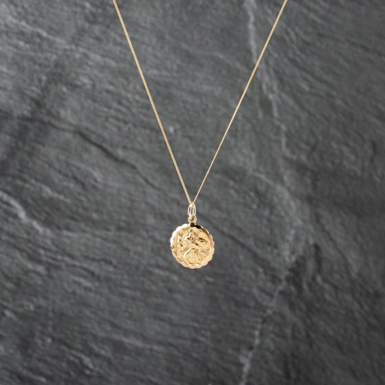 Second Hand 9ct Yellow Gold Small Double Sided St Christopher Pendant & 18 Inch Curb Chain 41142907