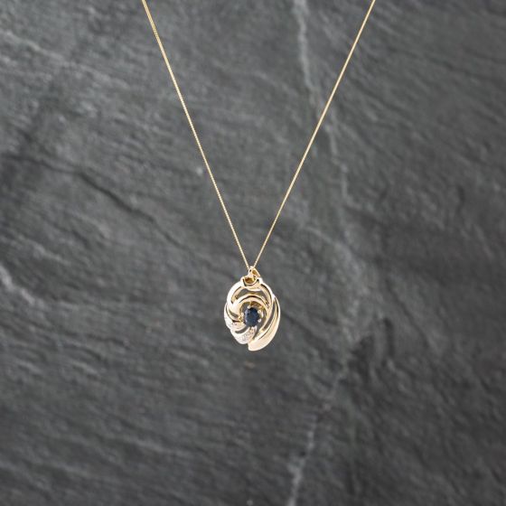 Second Hand 9ct Yellow Gold Topaz & Diamond Ornate Openwoerk Pendant & 18 Inch Curb Chain 41142914