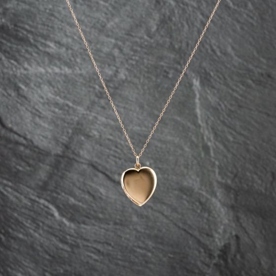 Second Hand 9ct Yellow Gold Brushed Effect Heart Locket Pendant & 16 Inch Trace Chain 41142924