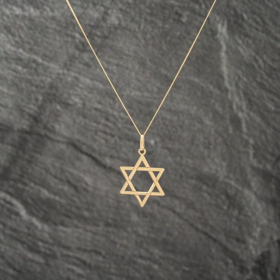 Second Hand 9ct Yellow Gold Star Of David Pendant & 18 Inch Curb Chain 41142967