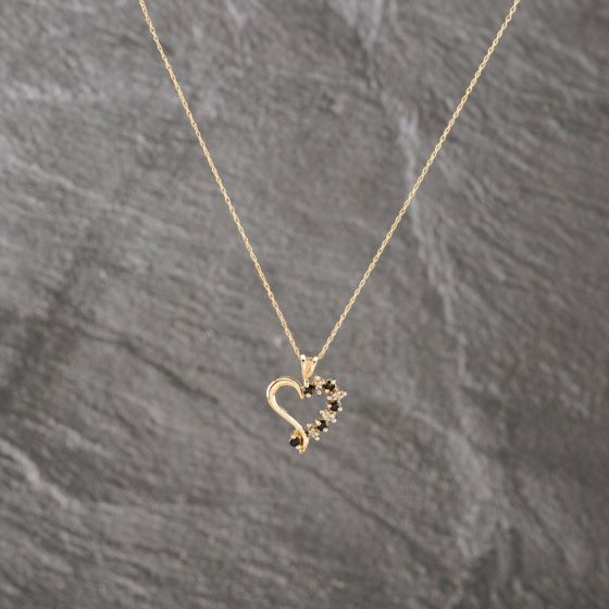 Second Hand 9ct Yellow Gold Sapphire & 0.04ct Diamond Open Heart Pendant & 16 Inch Prince Of Wales Chain 41143007