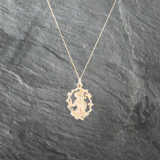 Second Hand 9ct Yellow Gold Openwork St Christopher Pendant & 18 Inch Curb Chain 41143018