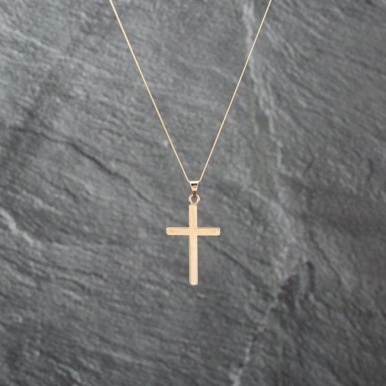 Second Hand 9ct Yellow Gold Plain Cross Pendant & 18 Inch Curb Chain 41143042