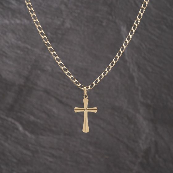 Second Hand 9ct Yellow Gold Cross Pendant & 19 Inch Curb Chain 41143083