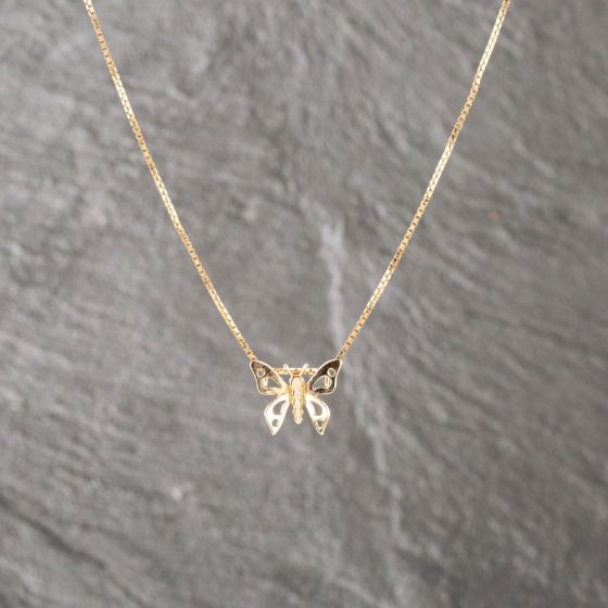 Second Hand 9ct Yellow Gold Butterfly Pendant & 14 Inch Box Chain 41143094
