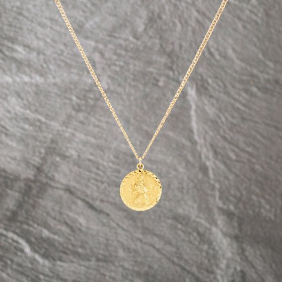 Second Hand 9ct Yellow Gold Round St Christopher Pendant & 20 Inch Curb Chain 41143099