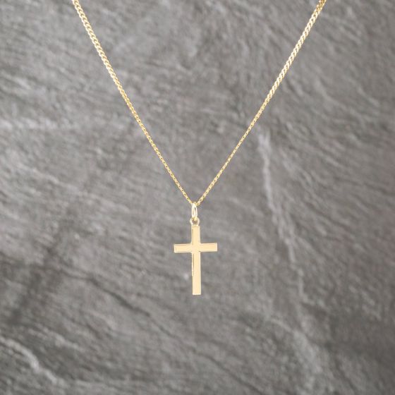 Second Hand 9ct Yellow Gold Plain Cross Pendant & 20 Inch Curb Chain 41143103