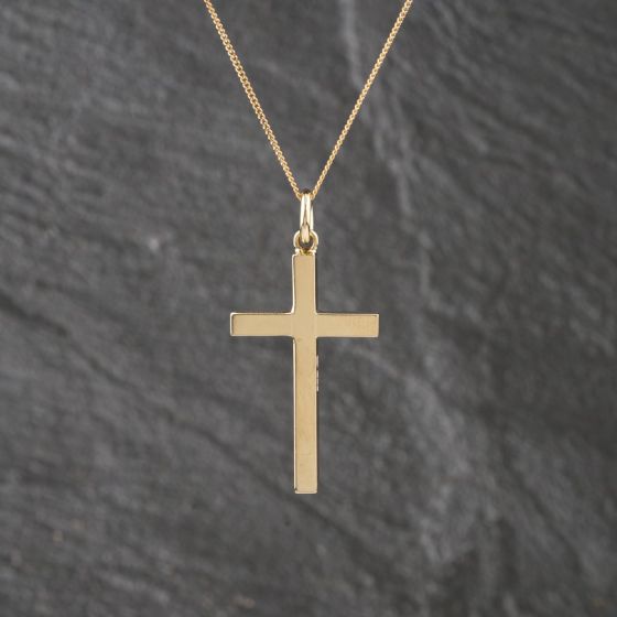 Second Hand 9ct Yellow Gold Plain Cross Pendant & 18 Inch Curb Chain 41143113