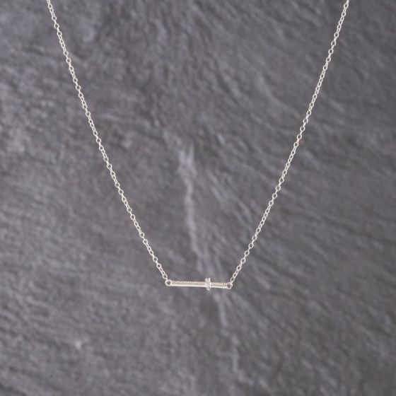 Second Hand White Gold Diamond Dainty Cross Choker Pendant & 15-17 Inch Trace Chain 41143166