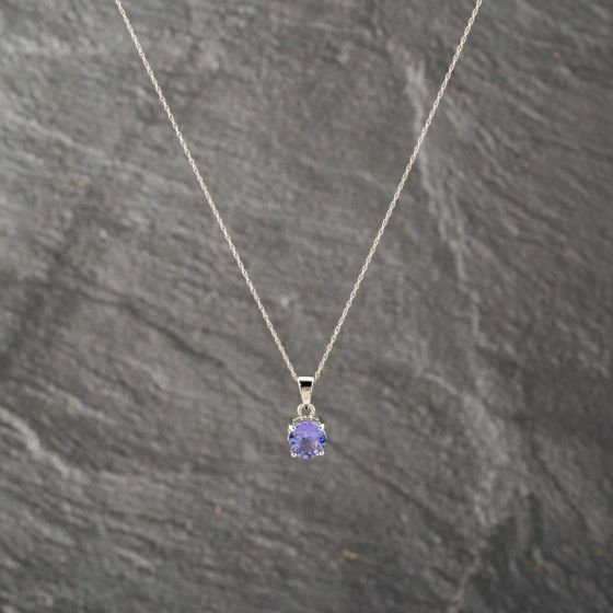 Second Hand 9ct White Gold Tanzanite Pendant & 18 Inch Prince Of Wales Chain 41143177