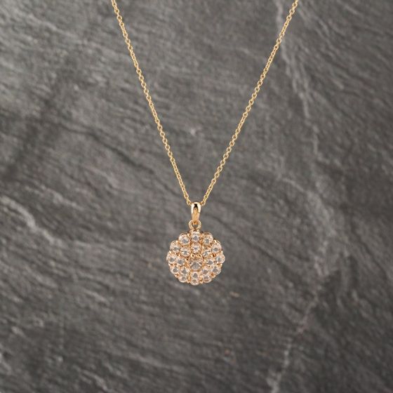 Second Hand 9ct Yellow Gold Pale Pink Tourmaline Cluster Pendant & 16-18 Inch Trace Chain 41143178