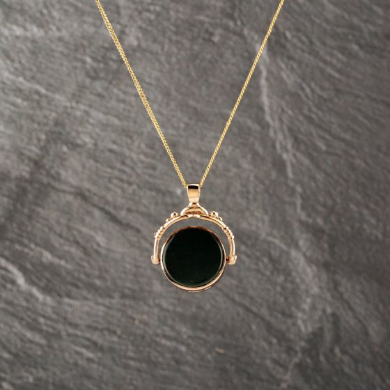 Second Hand Vintage 9ct Yellow Gold Multi Stone Round Swivel Pendant & 24 Inch Curb Chain 41143182