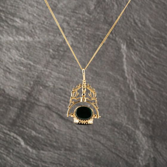 Second Hand 9ct Yellow Gold Multi Stone Fancy Swivel Pendant & 20 Inch Curb Chain 41143183