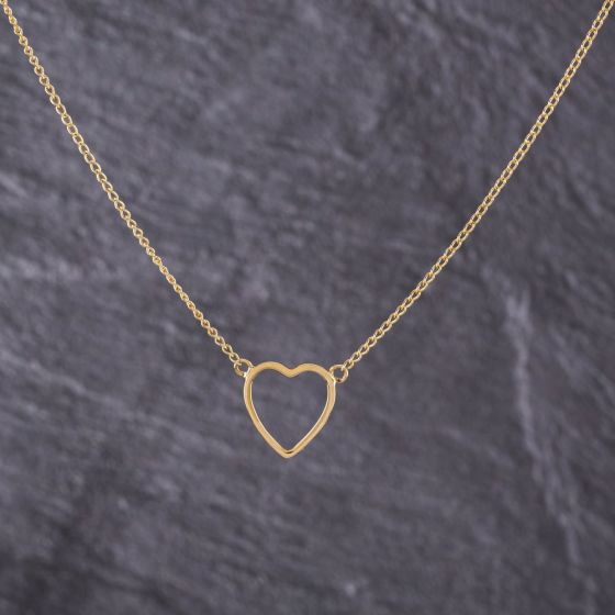 Second Hand 9ct Yellow Gold Open Heart Pendant & 14 Inch Curb Chain 41143186