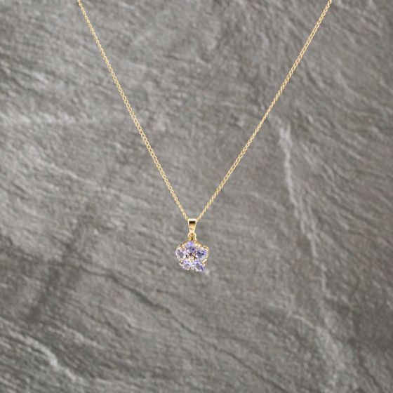 Second Hand 9ct Yellow Gold Tanzanite & 0.01ct Diamond Pendant & 20 Inch Curb Chain 41143228