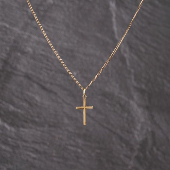 Second Hand 9ct Yellow Gold Plain Cross Pendant & 20 Inch Curb Chain 41143286