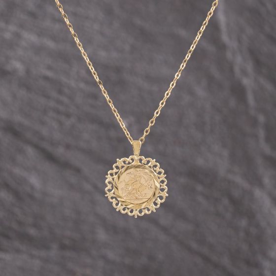 Second Hand 9ct Yellow Gold St George Pendant & 20 Inch Trace Chain 41143297