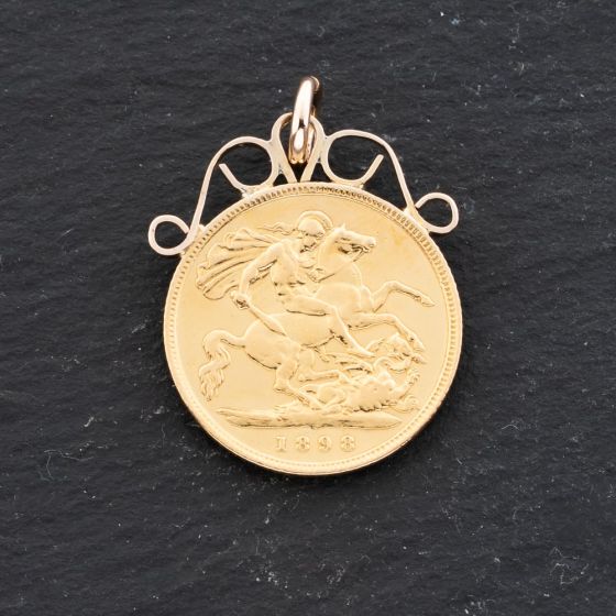 Second Hand Yellow Gold Victoria 1898 Half Sovereign Scroll Top Coin Keeper Loose Pendant 41143379