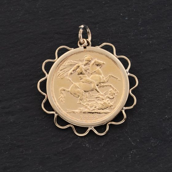 Second Hand Yellow Gold Victoria 1889 Full Sovereign Coin Keeper Loose Pendant 41143383
