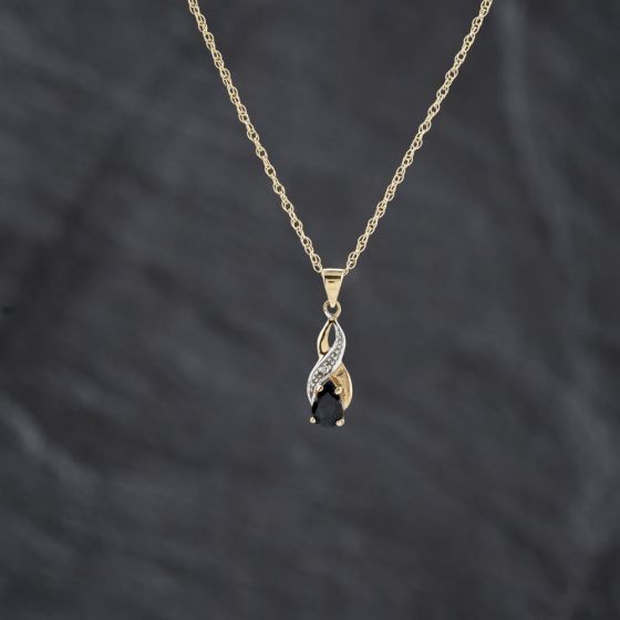 Second Hand 9ct Two Colour Gold Sapphire & Diamond Pear Shaped Infinity Pendant & 18 Inch Prince Of Wales Chain 41143405