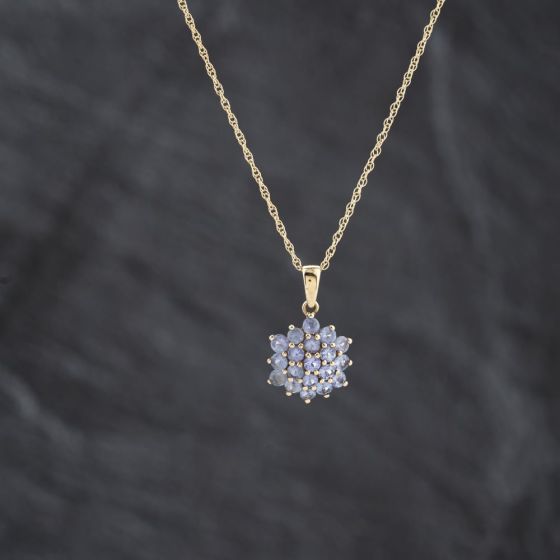 Second Hand 9ct Yellow Gold Amethyst Cluster Pendant & 18 Inch Prince Of Wales Chain 41143408