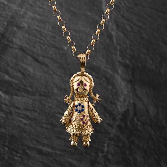 Second Hand 9ct Yellow Gold Cubic Zirconia Ragdoll Gemstone Pendant & 26 Inch Belcher Chain 41143442