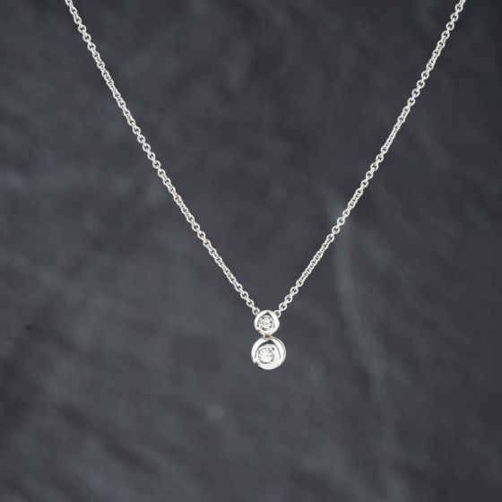 Second Hand 18ct White Gold 0.08ct Brilliant Cut Diamond Two Stone Pendant & 16 Inch Trace Chain 41143448