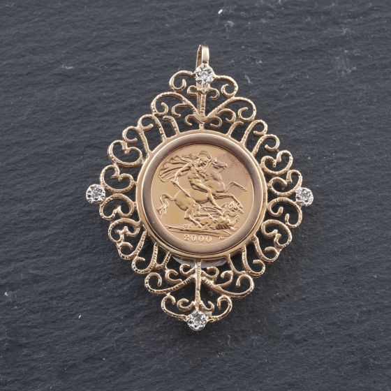 Second Hand Yellow Gold Diamond 2000 Queen Elizabeth Half Sovereign Loose Pendant 41143479
