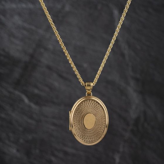 Second Hand 9ct Yellow Gold Large Oval Locket Pendant & 22 Inch Foxtail Chain 41143498