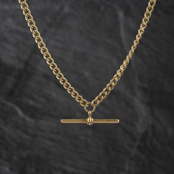 Second Hand 9ct Yellow Gold T-Bar Pendant & 18 Inch Curb Chain 41143500