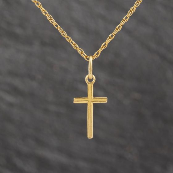 Second Hand 9ct Yellow Gold Plain Cross Pendant & 22 Inch Prince Of Wales Chain 41143556