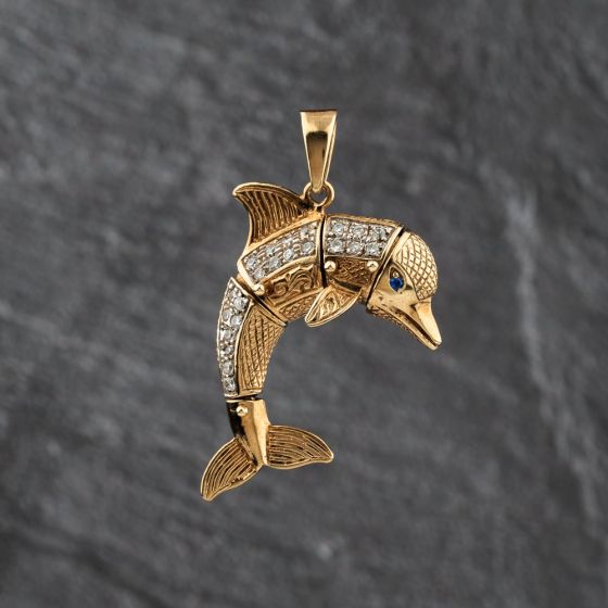 Second Hand 9ct Yellow Gold Cubic Zirconia Dolphin Loose Pendant 41143734