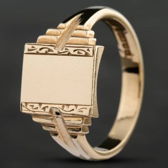 Second Hand Vintage 9ct Yellow Gold Oblong Signet Ring 411500131