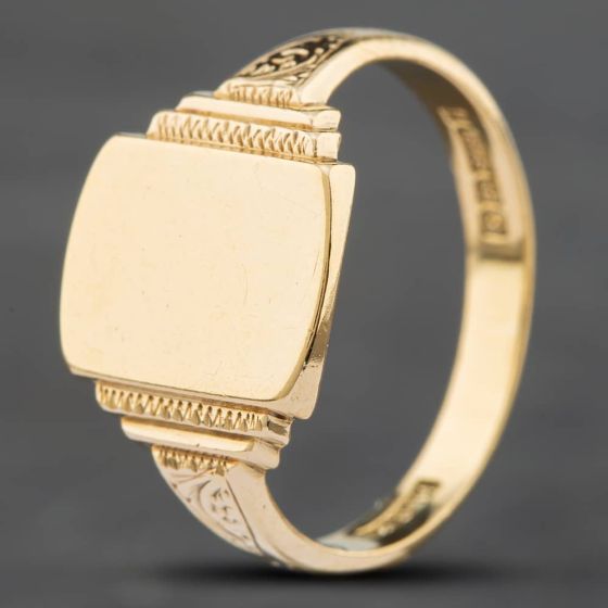 Second Hand 9ct Yellow Gold Plain Oblong Signet Ring 41151106