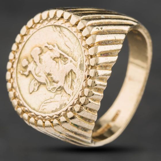 Second Hand 9ct Yellow Gold St Christopher Signet Ring 4115111