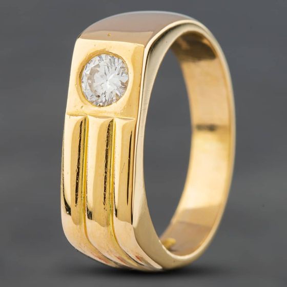 Second Hand 14ct Yellow Gold 0.40ct Brilliant Cut Diamond Oblong Signet Ring 4115333
