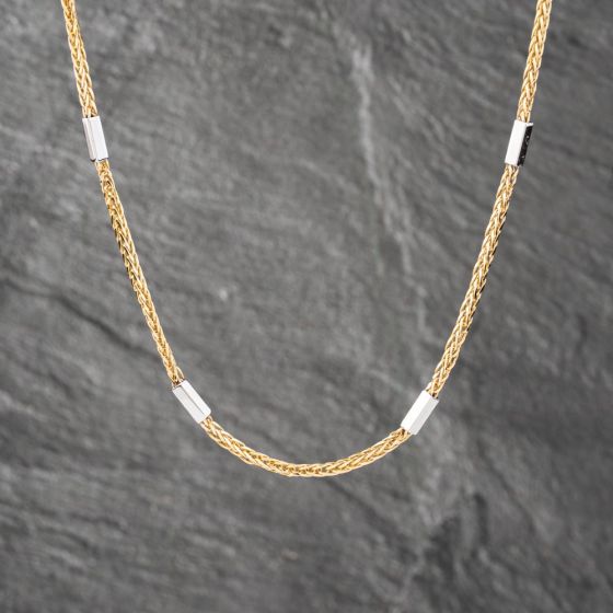 Second Hand 14ct Two Colour Gold Oblong Tube Sectioned 20 Inch Foxtail Chain 41161684