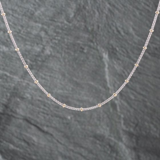 Second Hand 9ct Two Colour Gold Popcorn Style Beaded 16 Inch Mesh Chain 41162179