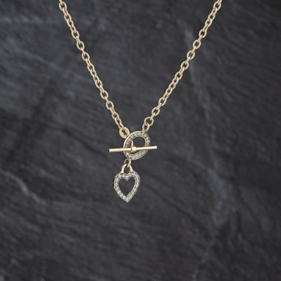 Second Hand 9ct Yellow Gold Cubic Zirconia Set 16 Inch T-Bar Trace Chain 41162358
