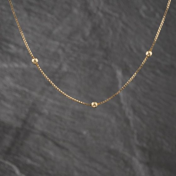 Second Hand 9ct Yellow Gold Beaded 16 Inch Box Chain 41162439