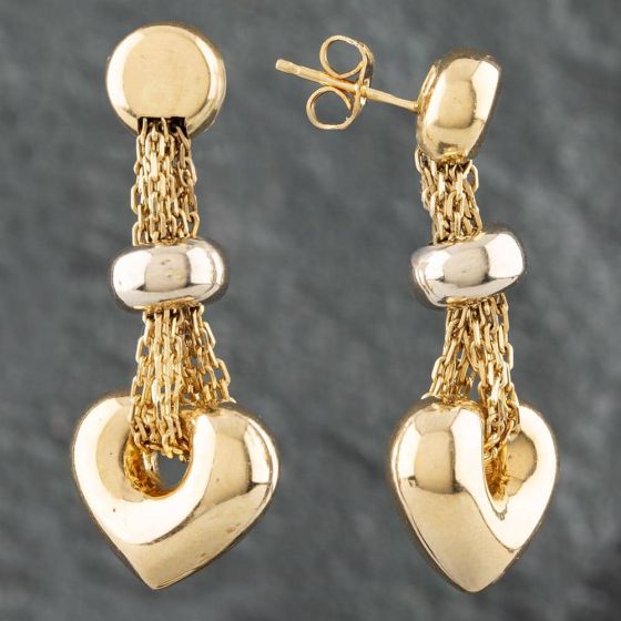 Second Hand 18ct Yellow Gold Heart & Ball Dropper Earrings 411700247