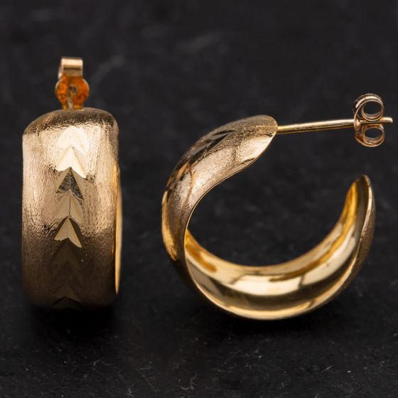 Second Hand 9ct Yellow Gold Diamond Cut Patterned Wedding Hoop Earrings 4117006