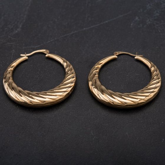 Second Hand 9ct Yellow Gold Twist Patterned Creole Earrings 4117016